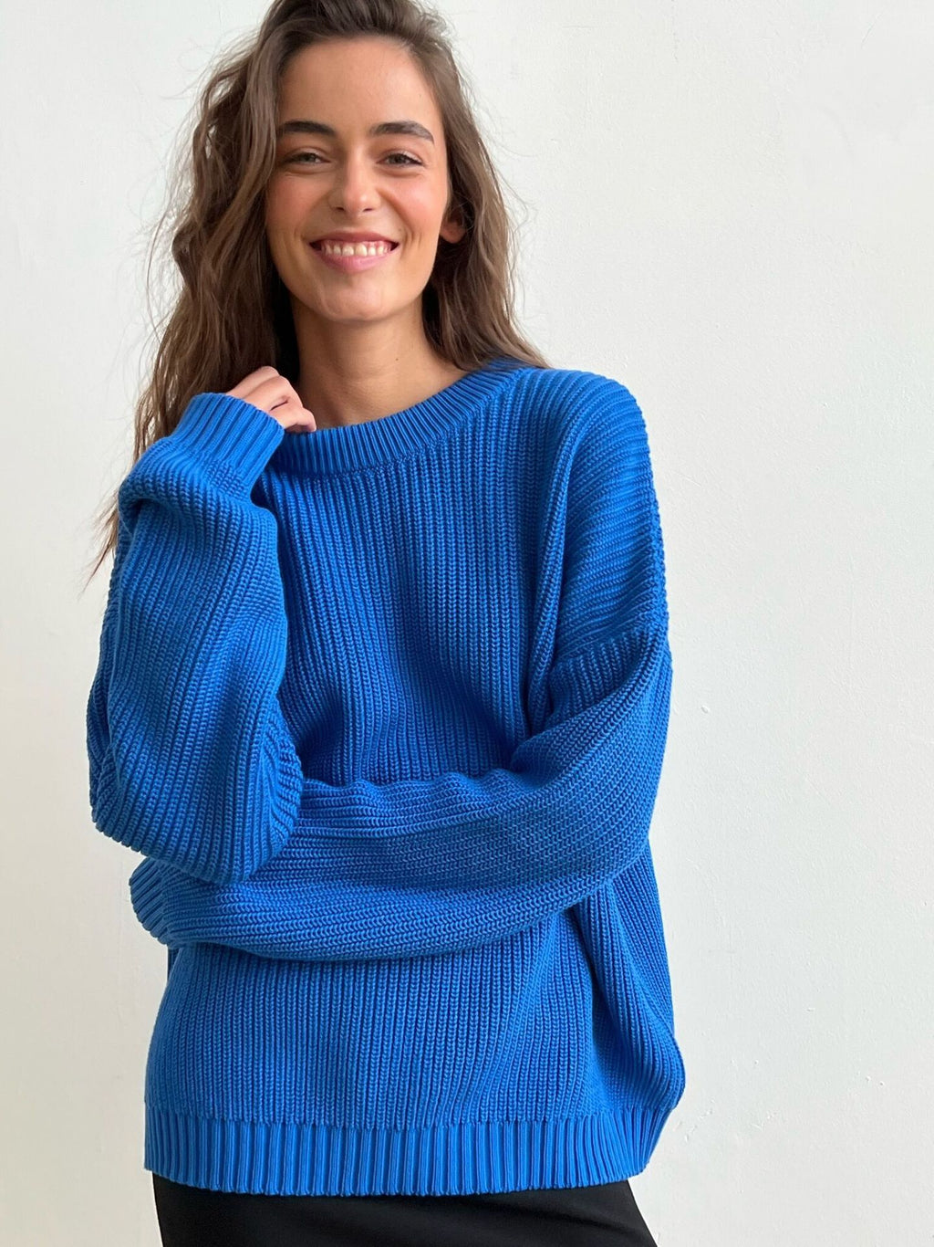 Women Sweater Round Neck loose Solid Color Sweater - ANIBEY