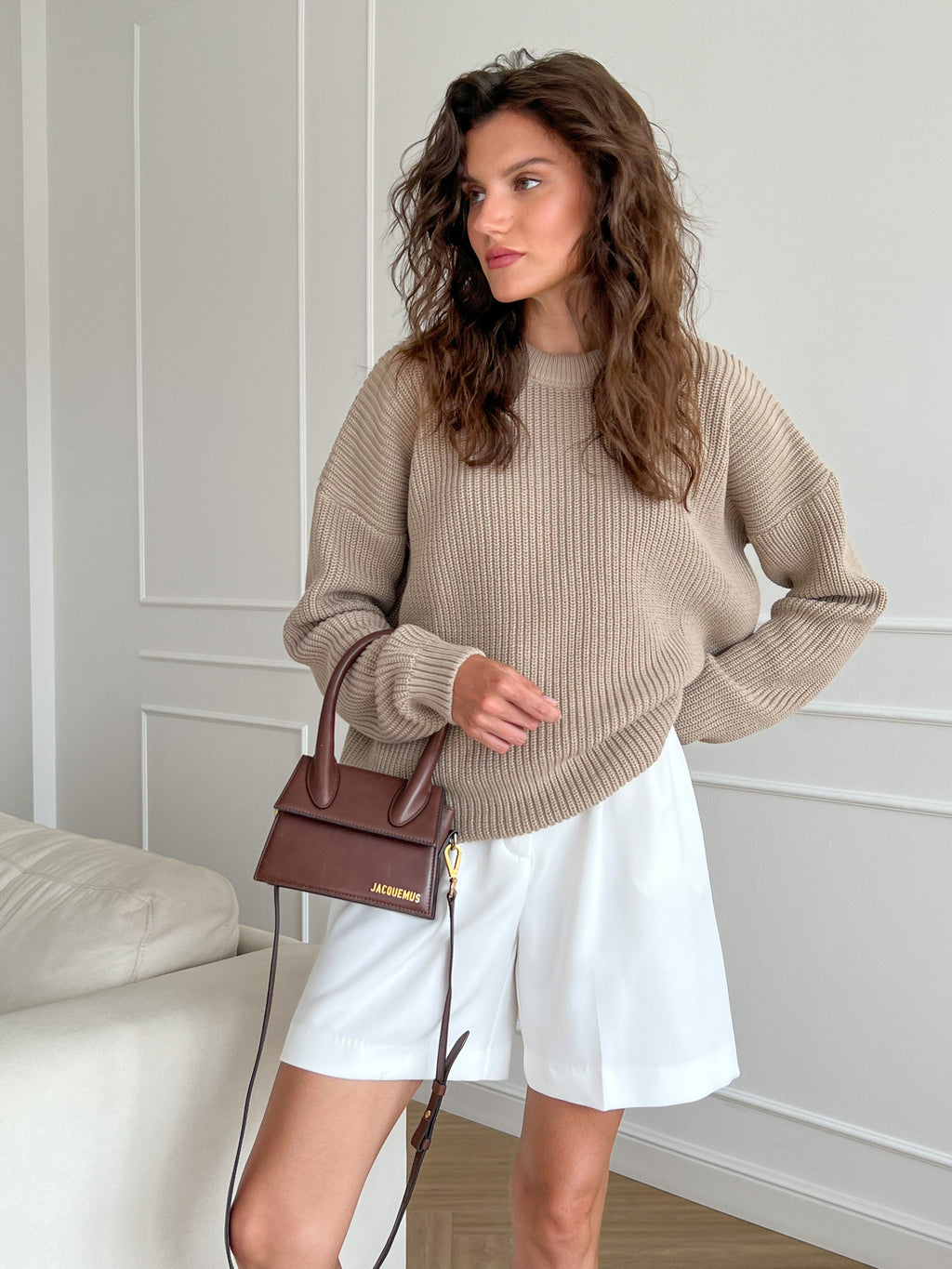 Women Sweater Round Neck loose Solid Color Sweater - ANIBEY