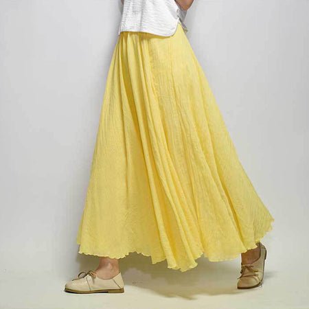 Mori Girl Art Plus Size Cotton And Linen Skirt Elastic Waist Linen A-line Skirt - ANIBEY