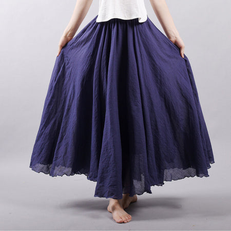 Mori Girl Art Plus Size Cotton And Linen Skirt Elastic Waist Linen A-line Skirt - ANIBEY