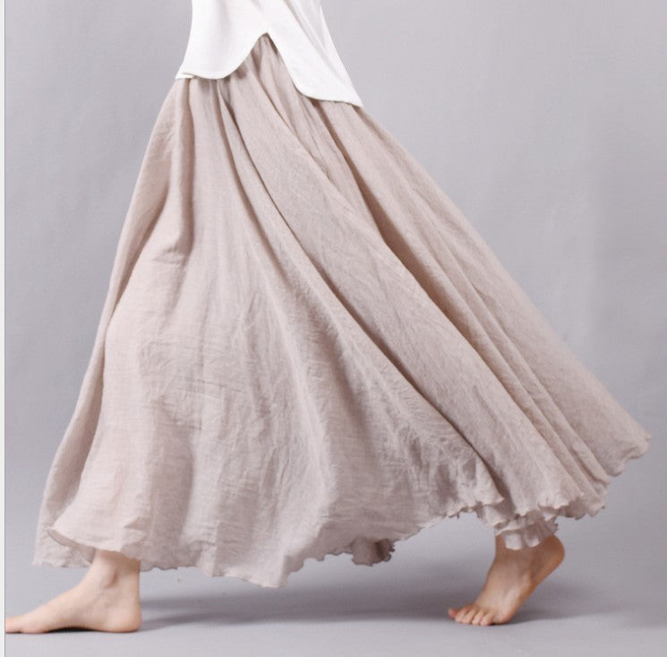 Mori Girl Art Plus Size Cotton And Linen Skirt Elastic Waist Linen A-line Skirt - ANIBEY