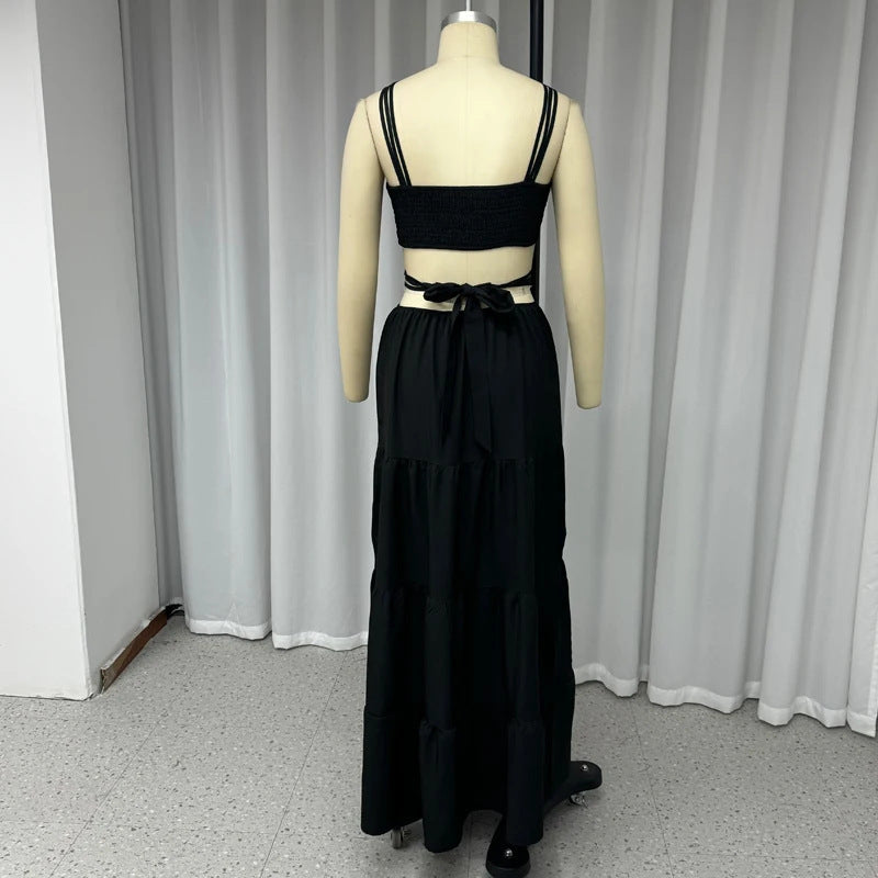 Fashion Sexy Tube Top Solid Color Wide Leg One-piece Trousers - ANIBEY