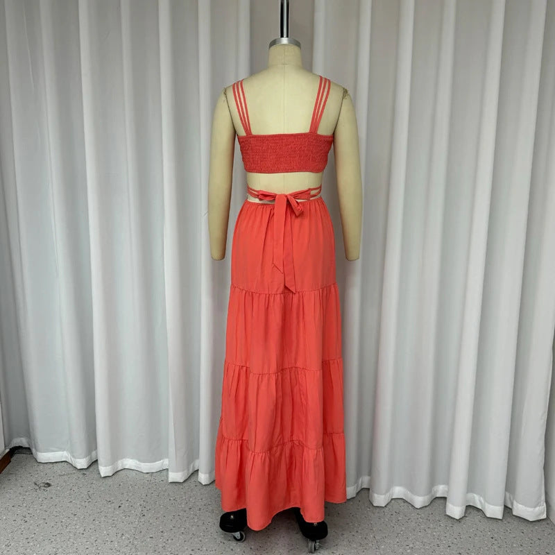 Fashion Sexy Tube Top Solid Color Wide Leg One-piece Trousers - ANIBEY