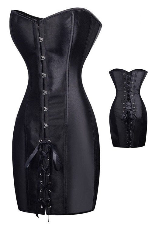 Special Long Waist Corsets and Bustiers Gothic Clothing Black Faux Leather Corset Dress Hot Spiked Waist Shaper Corset - ANIBEY