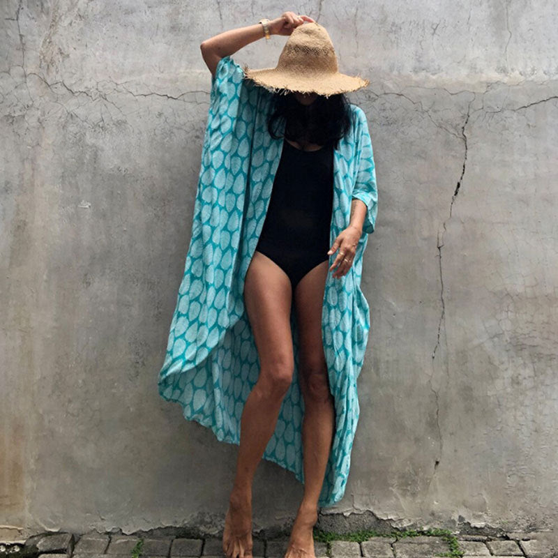 Polyester Ladies Sun Protection Resort Beach Dress Cover Up - ANIBEY