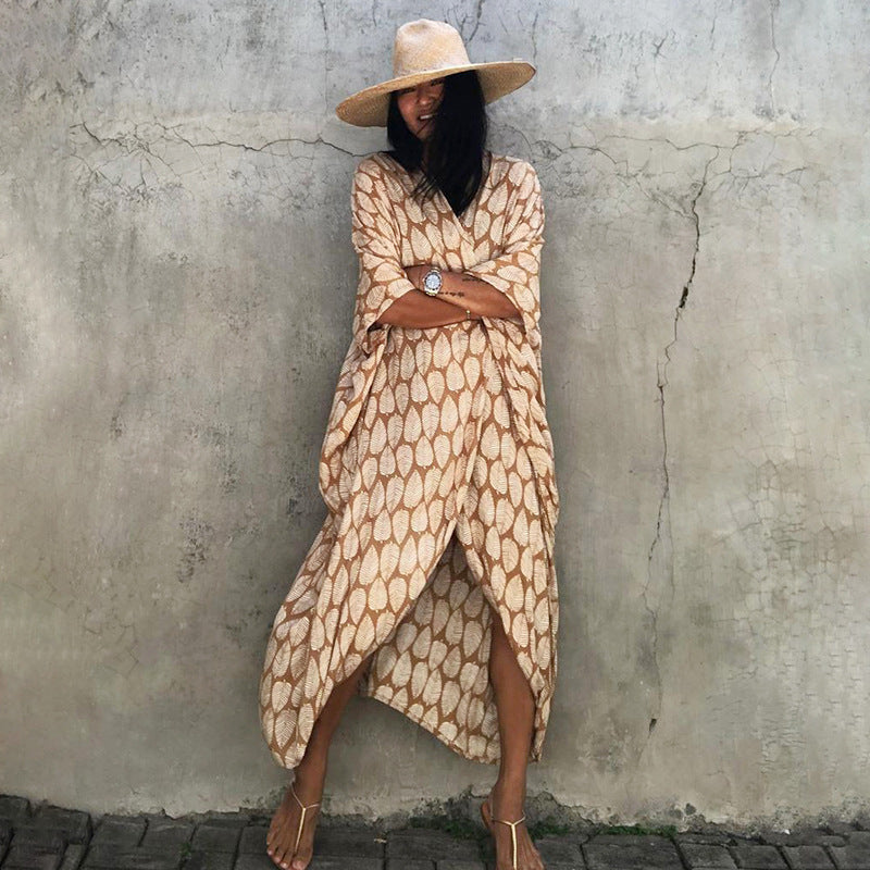 Polyester Ladies Sun Protection Resort Beach Dress Cover Up - ANIBEY