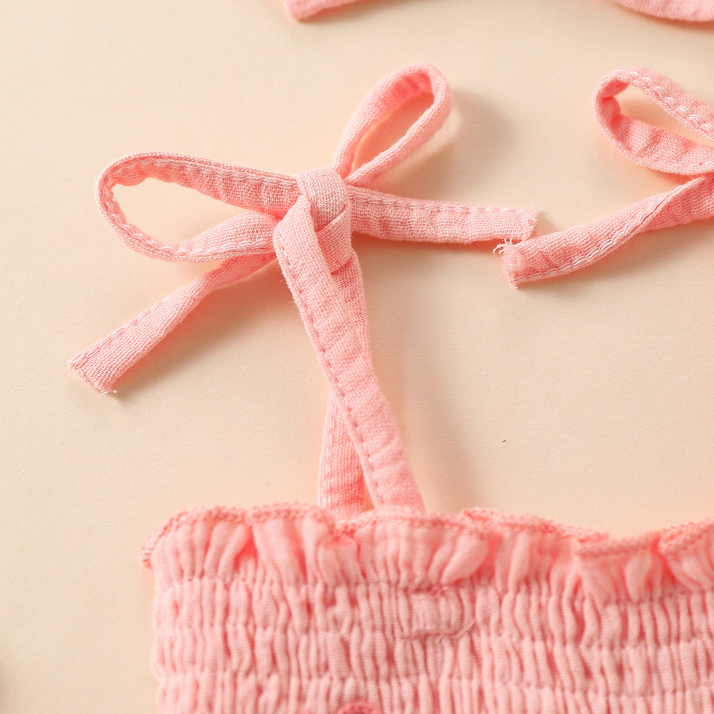 Towel Embroidery Mesh Slip Dress Bowknot Headband Two-piece Set - ANIBEY
