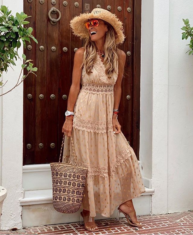 V-neck Lace-trimmed Multicolor Dress Long Skirt - ANIBEY