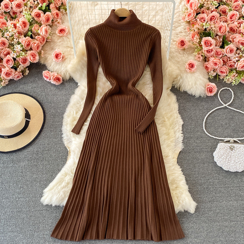 Women's Fashion All-match Solid Color Slim Fit Thin Over The Knee Woolen Skirt - ANIBEY