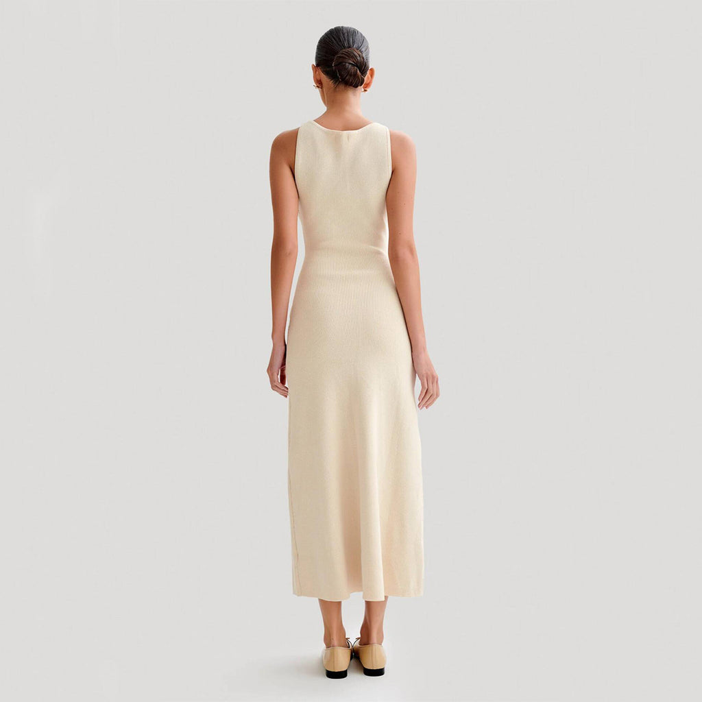 Elegant Knitted Sleeveless With Single Breast Fashion Slim Round Neck Women Dresses - ANIBEY