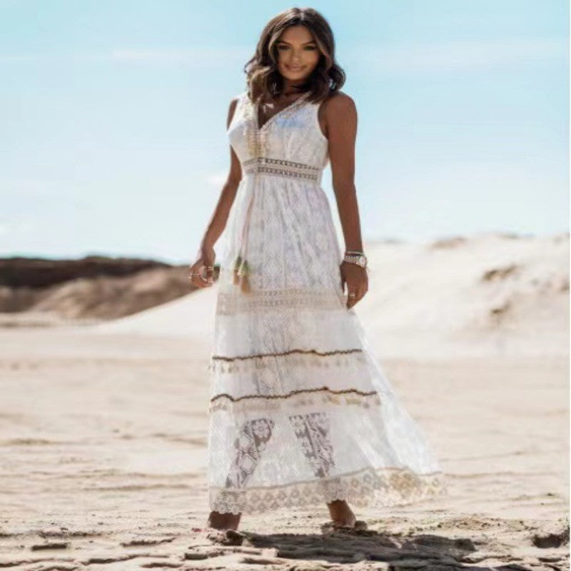 Lace Panel Waist Cut Out Dress - ANIBEY