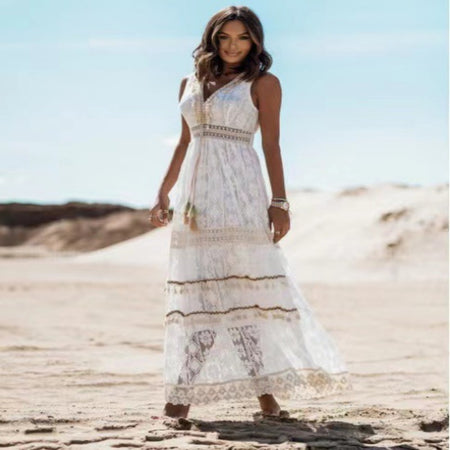 Lace Panel Waist Cut Out Dress - ANIBEY