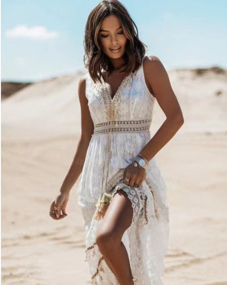 Lace Panel Waist Cut Out Dress - ANIBEY