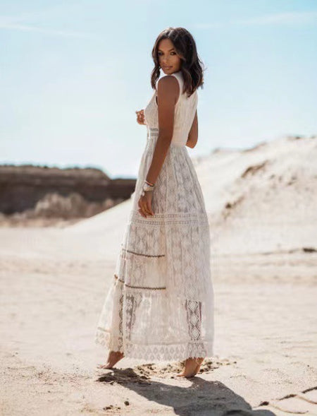 Lace Panel Waist Cut Out Dress - ANIBEY