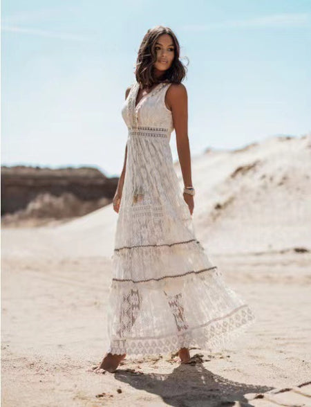 Lace Panel Waist Cut Out Dress - ANIBEY