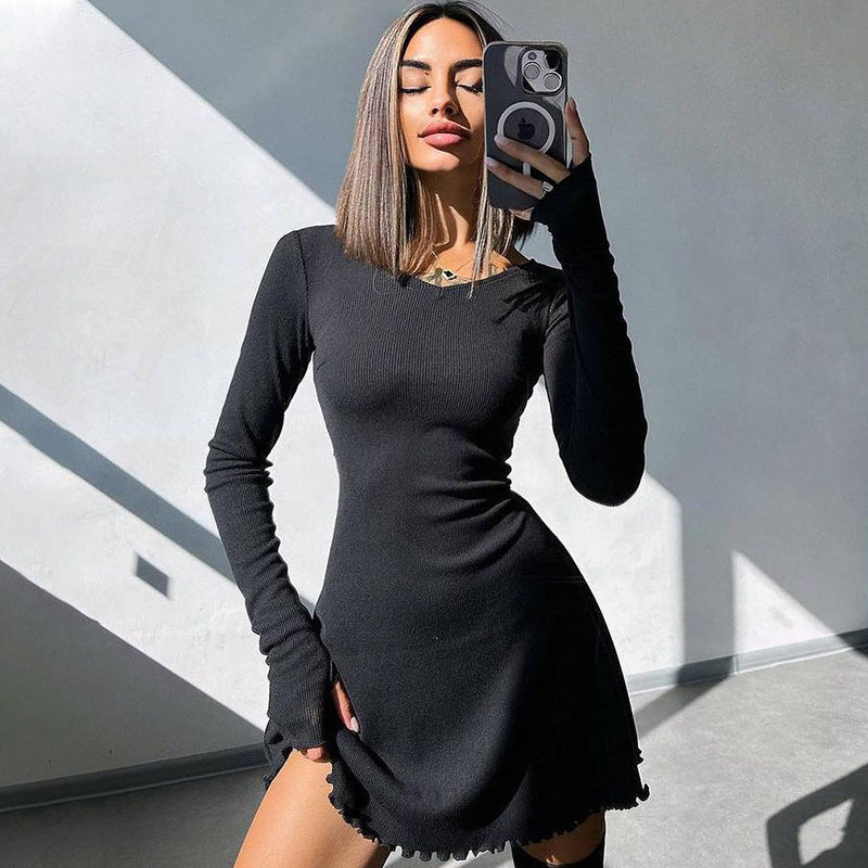 Minimalist Solid Color Back Lace-up Waist-controlled Dress - ANIBEY