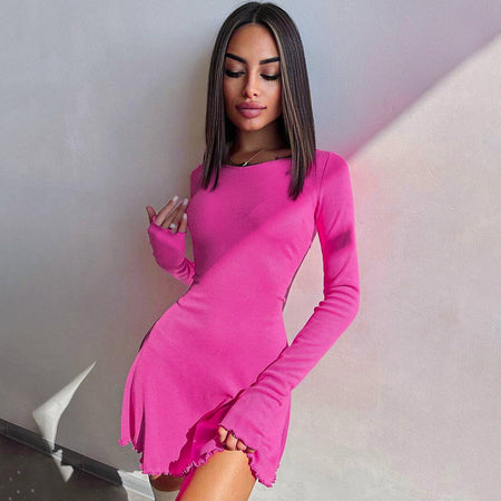 Minimalist Solid Color Back Lace-up Waist-controlled Dress - ANIBEY