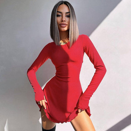 Minimalist Solid Color Back Lace-up Waist-controlled Dress - ANIBEY
