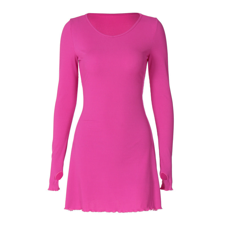 Minimalist Solid Color Back Lace-up Waist-controlled Dress - ANIBEY