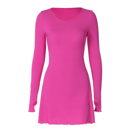 Minimalist Solid Color Back Lace-up Waist-controlled Dress - ANIBEY