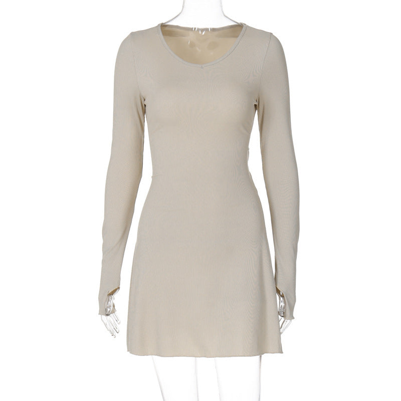 Minimalist Solid Color Back Lace-up Waist-controlled Dress - ANIBEY