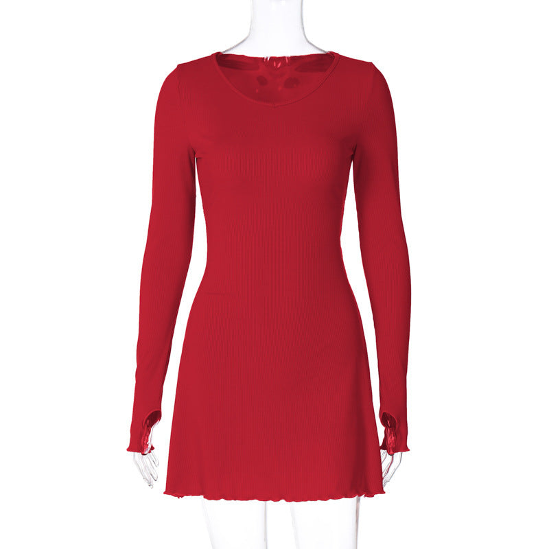 Minimalist Solid Color Back Lace-up Waist-controlled Dress - ANIBEY