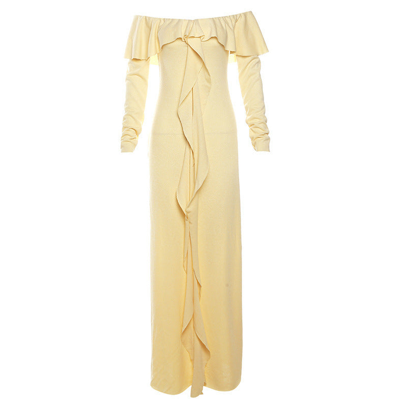 Off-neck Slim Fit High Slit Slim Fit Dress - ANIBEY