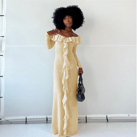 Off-neck Slim Fit High Slit Slim Fit Dress - ANIBEY