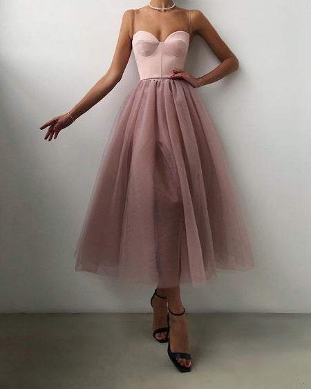 Pure Color Mesh French Retro Dress European And American Tube Top Suspender Skirt - ANIBEY