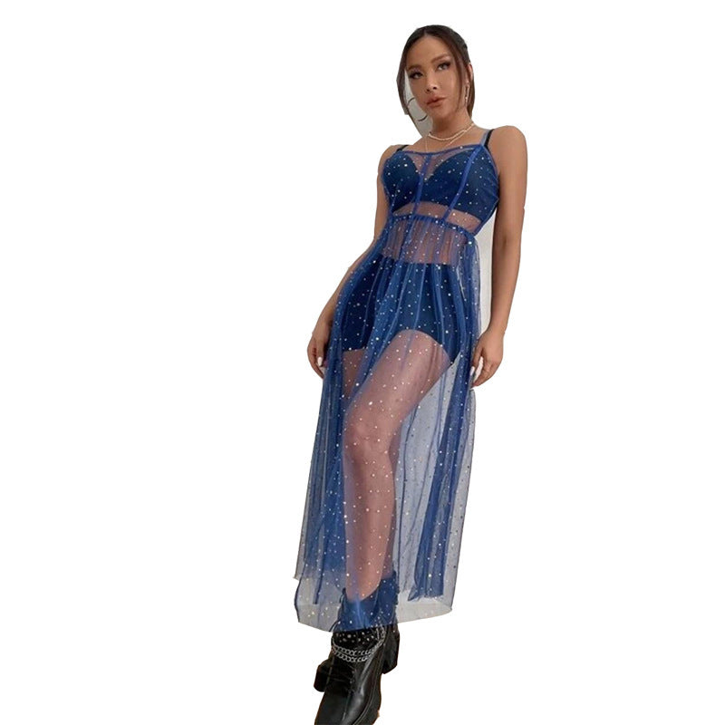 Sling Mesh Bikini Cover Up Dress Stars See Through Mesh Slim - ANIBEY