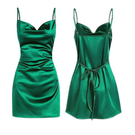 Strap Satin Backless Lace Up Dress Summer Sexy Elegant - ANIBEY