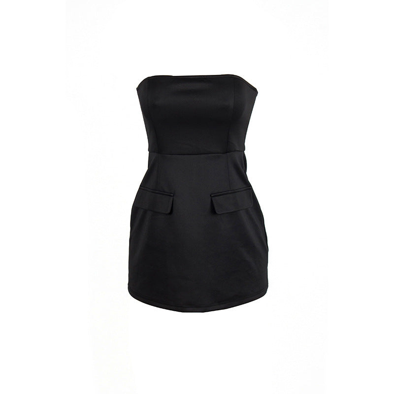 Summer New Solid Color Sleeveless Sexy Bandeau Slim-fit Dress - ANIBEY