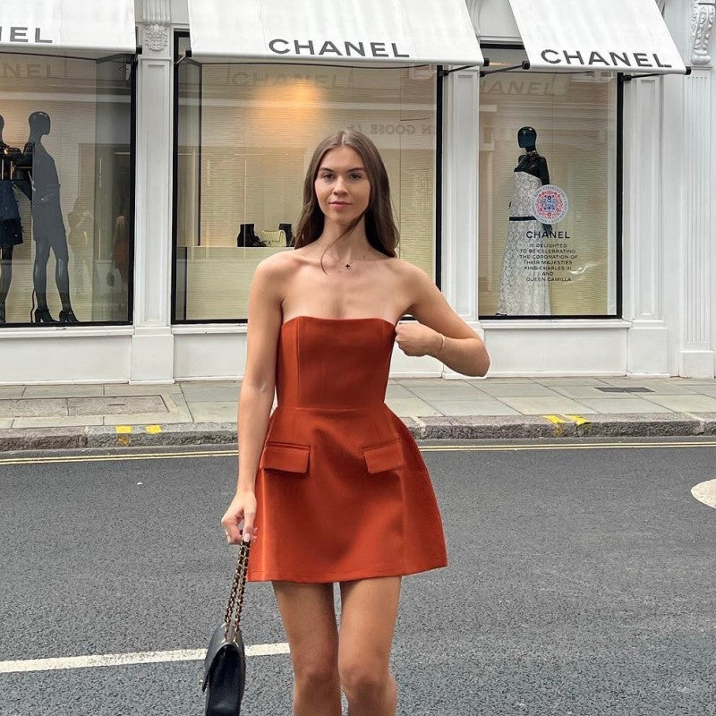 Summer New Solid Color Sleeveless Sexy Bandeau Slim-fit Dress - ANIBEY