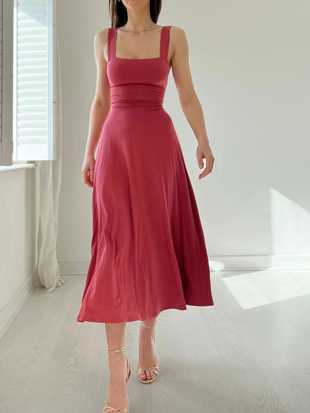 Thick Shoulder Strap Slim Fit Waist Mid-length Dress - ANIBEY