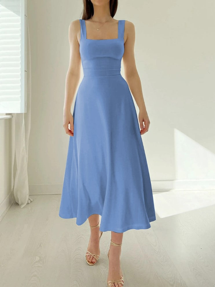 Thick Shoulder Strap Slim Fit Waist Mid-length Dress - ANIBEY