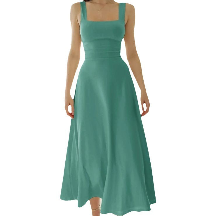 Thick Shoulder Strap Slim Fit Waist Mid-length Dress - ANIBEY
