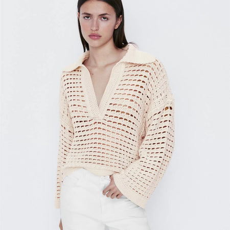 Women's Pastoral Style Knitted Crochet Summer Mesh Sweater - ANIBEY
