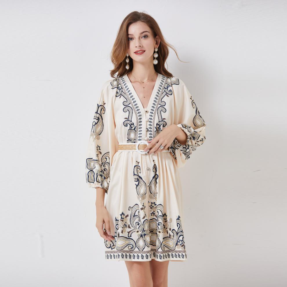Women's Single-breasted Lantern Sleeve Design Niche Dress - ANIBEY