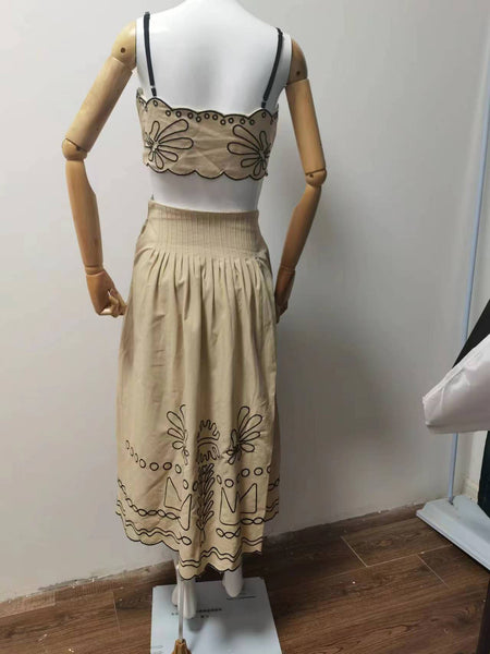 Women's Vintage Embroidered Linen Sling Fashion Hollowed-out Sleeveless Pocket Dress - ANIBEY