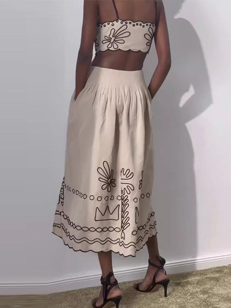 Women's Vintage Embroidered Linen Sling Fashion Hollowed-out Sleeveless Pocket Dress - ANIBEY