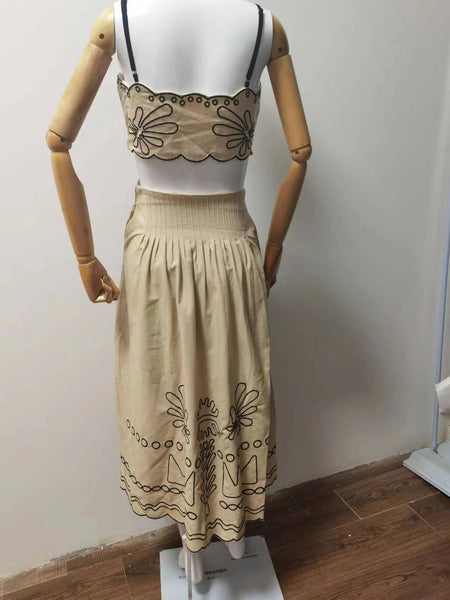 Women's Vintage Embroidered Linen Sling Fashion Hollowed-out Sleeveless Pocket Dress - ANIBEY