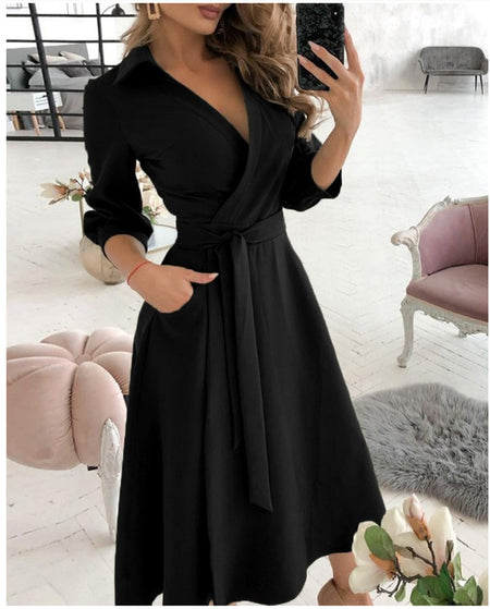 Sexy Fashion Long-sleeved Deep V-neck Print Bag Hip Irregular Party Dress Women - ANIBEY