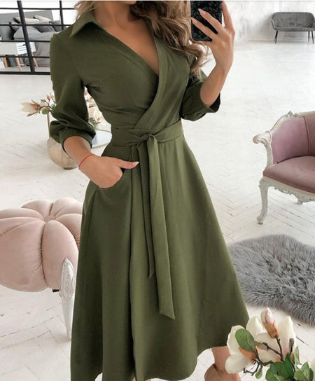 Sexy Fashion Long-sleeved Deep V-neck Print Bag Hip Irregular Party Dress Women - ANIBEY