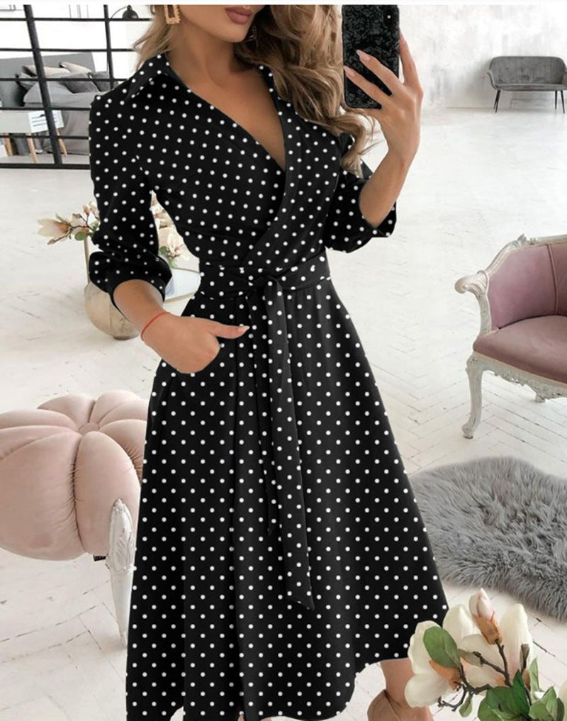 Sexy Fashion Long-sleeved Deep V-neck Print Bag Hip Irregular Party Dress Women - ANIBEY