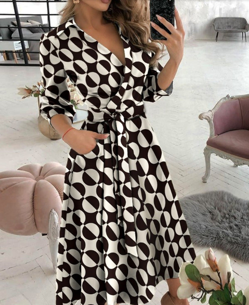 Sexy Fashion Long-sleeved Deep V-neck Print Bag Hip Irregular Party Dress Women - ANIBEY