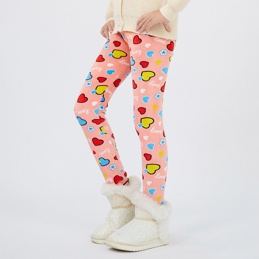 Girls' Autumn And Winter Thermal Base Medium And Large Printed Velvet - ANIBEY