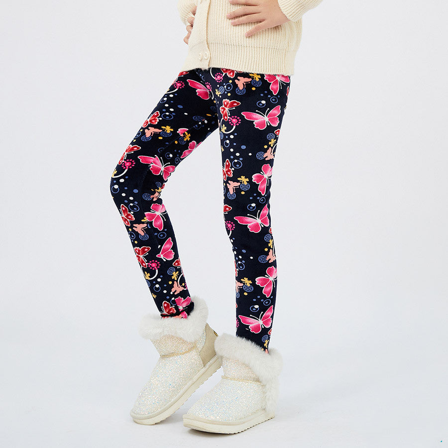 Girls' Autumn And Winter Thermal Base Medium And Large Printed Velvet - ANIBEY