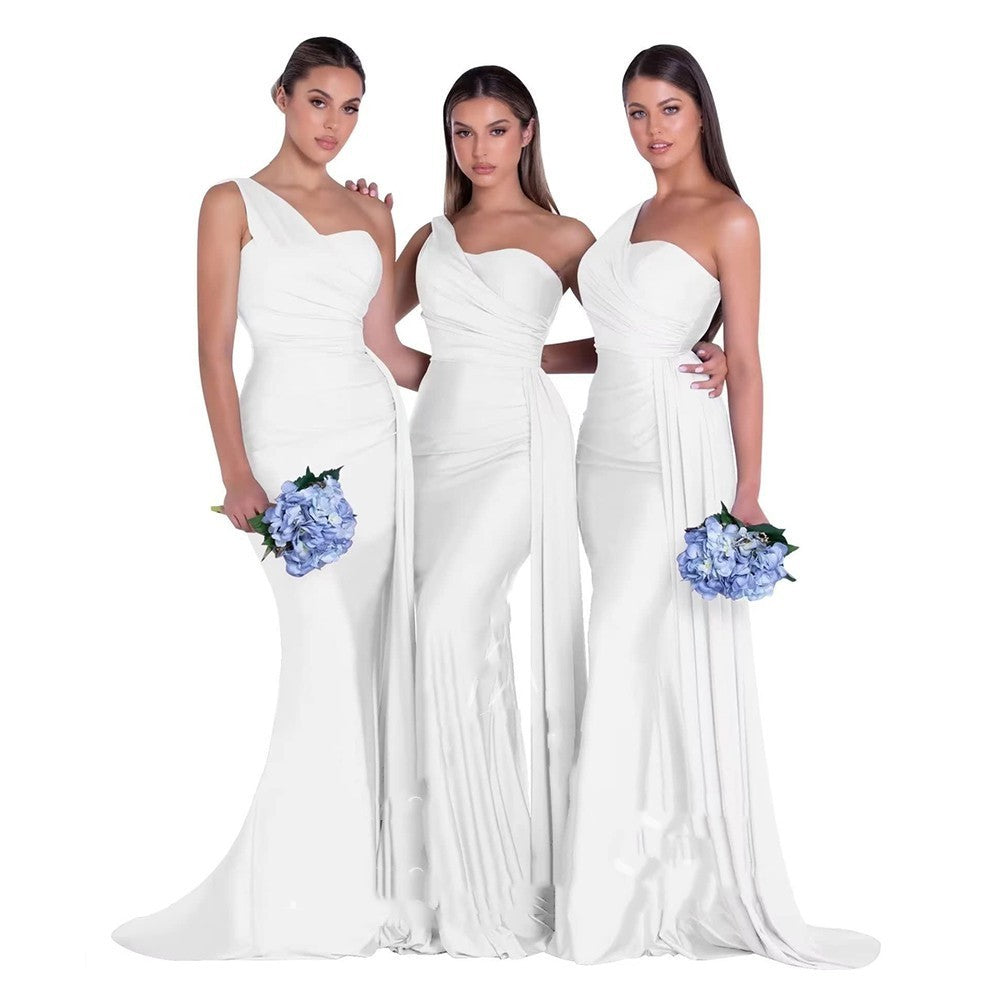 Plus Size Fat MM Mermaid One Shoulder Elegant Wedding Dress - ANIBEY