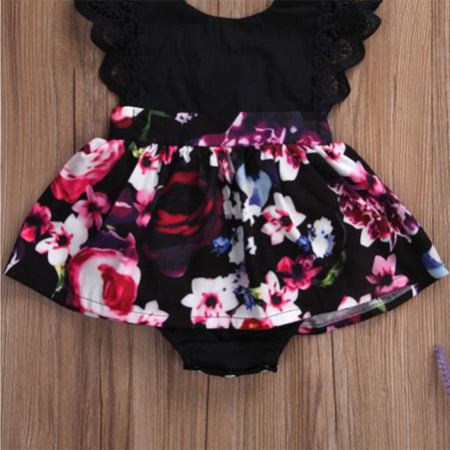 Foreign Trade European Beauty Baby One-Piece Ha Skirt Romper Summer Short-Sleeved New Style Flying Sleeve Flower Children's Print - ANIBEY