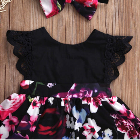 Foreign Trade European Beauty Baby One-Piece Ha Skirt Romper Summer Short-Sleeved New Style Flying Sleeve Flower Children's Print - ANIBEY